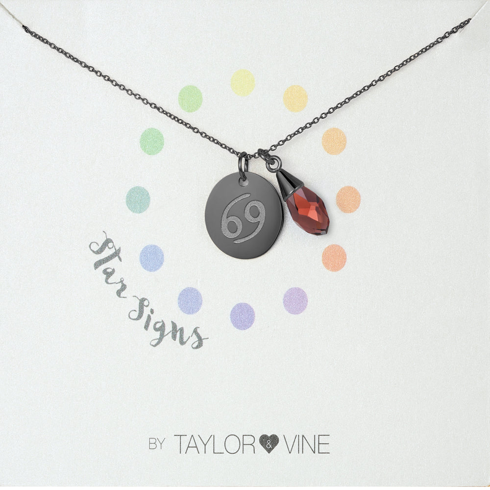 Taylor and Vine Star Signs Cancer Black Necklace with Birth Stone