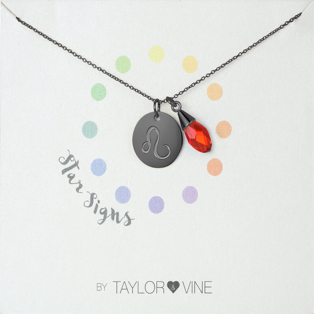 Taylor and Vine Star Signs Leo Black Necklace with Birth Stone