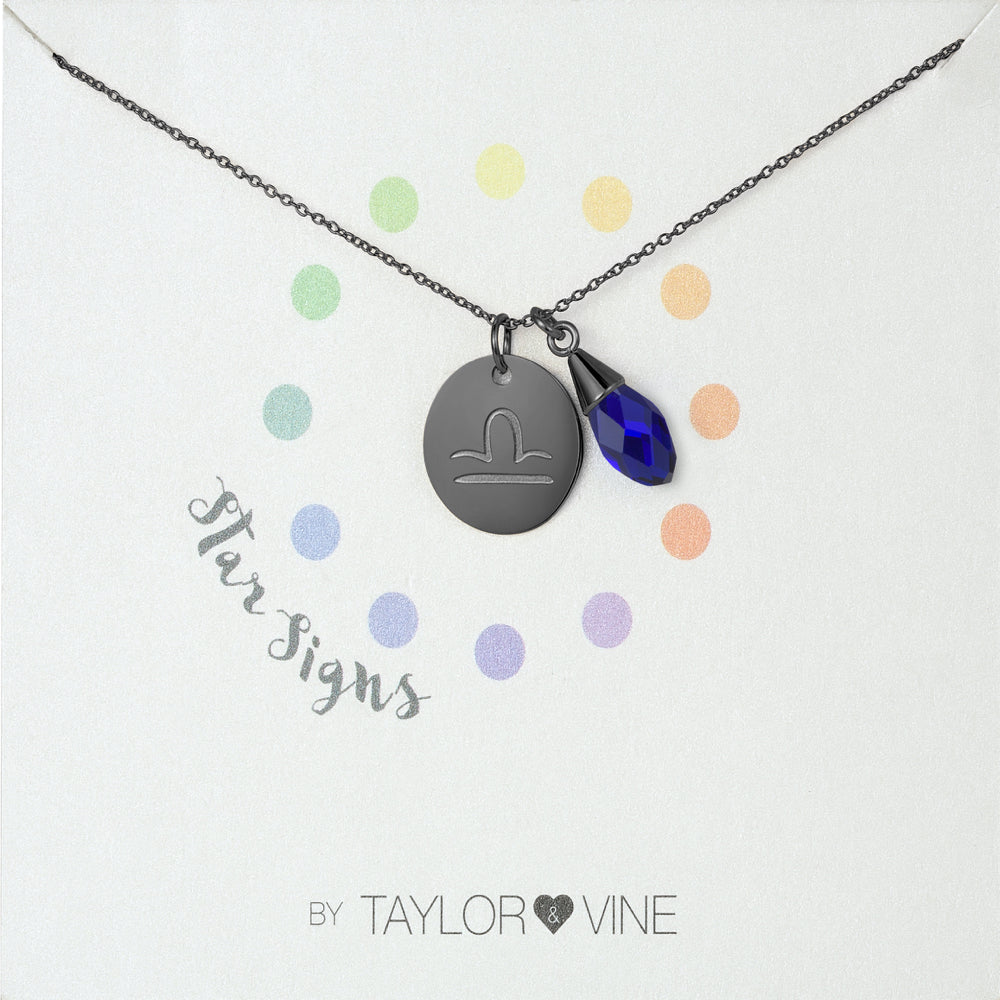 Taylor and Vine Star Signs Libra Black Necklace with Birth Stone