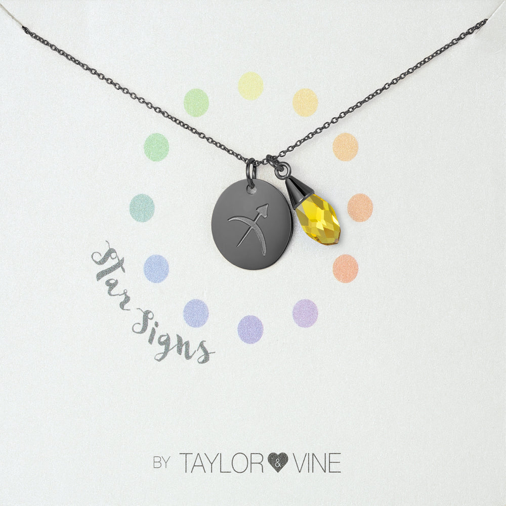 Taylor and Vine Star Signs Sagittarius Black Necklace with Birth Stone