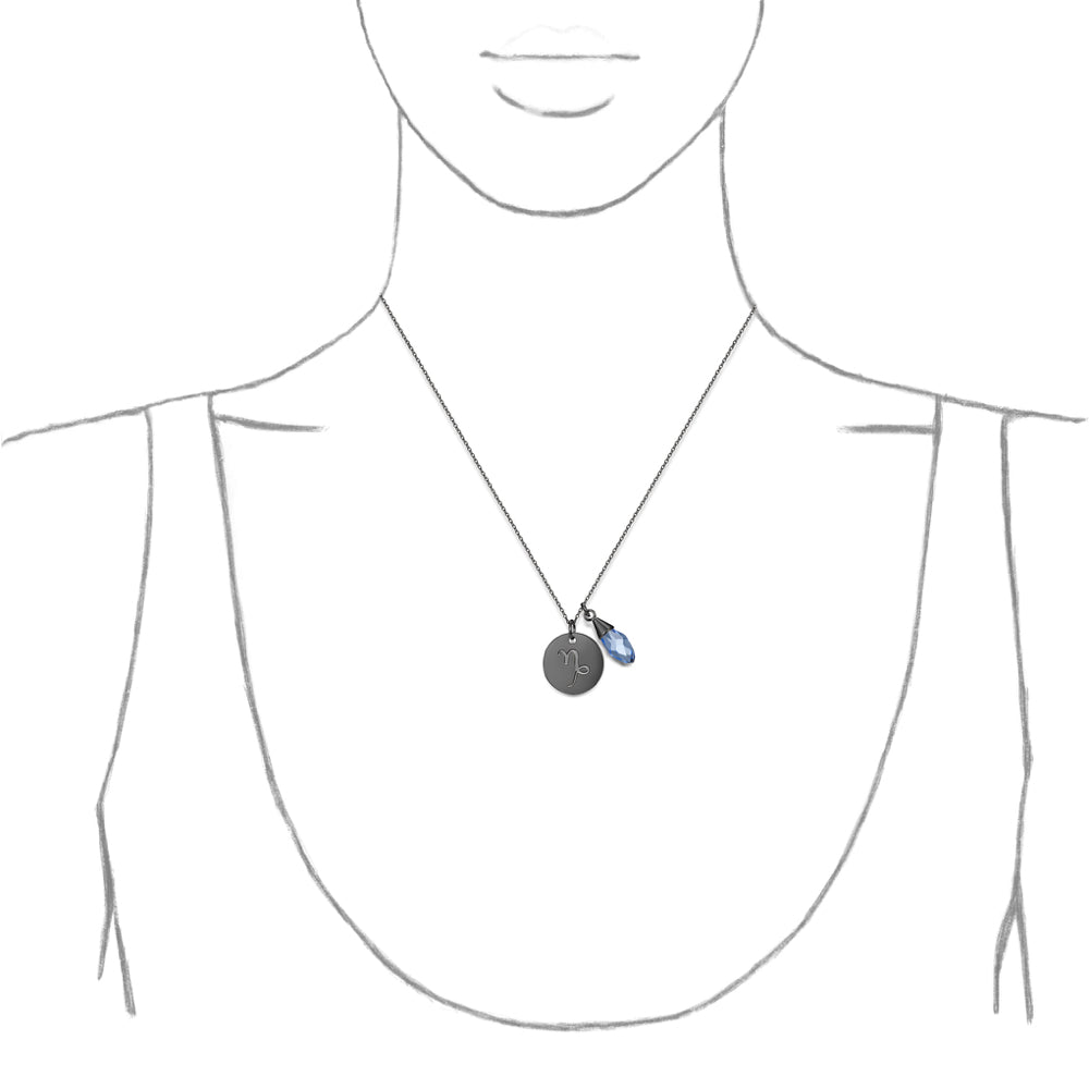 Taylor and Vine Star Signs Capricorn Black Necklace with Birth Stone 2