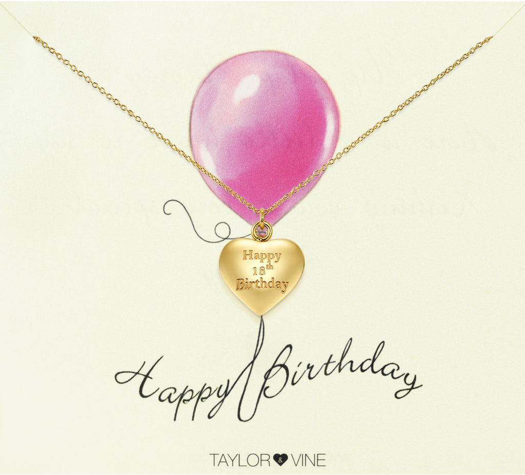 Taylor and Vine Gold Heart Pendant Necklace Engraved Happy 18th Birthday 8