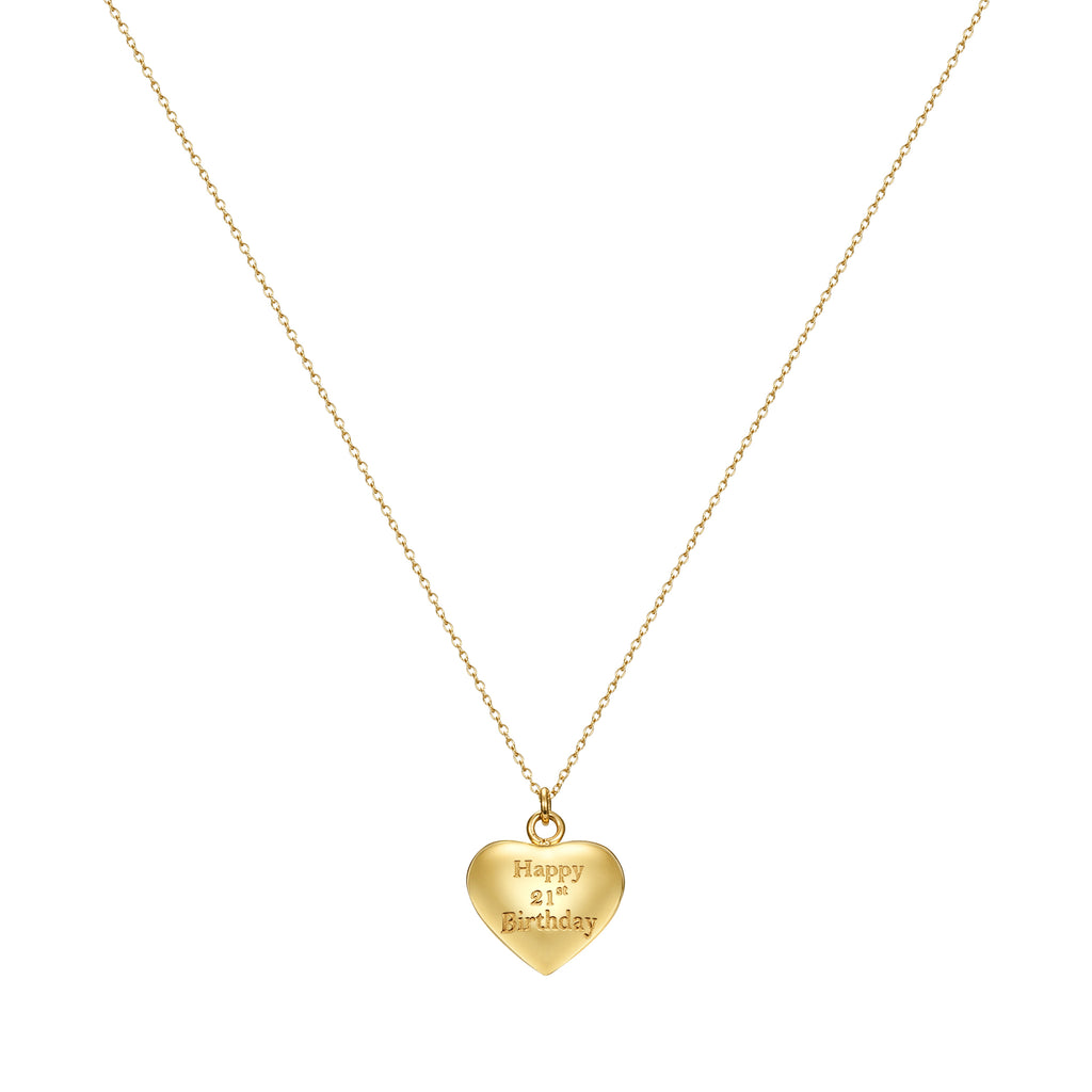 Taylor and Vine Gold Heart Pendant Necklace Engraved Happy 21st Birthday 11