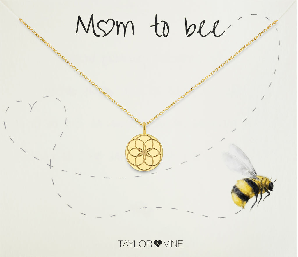 Taylor and Vine Mum to Be Pregnancy Gold Necklace Engraved with the Seed of Life 