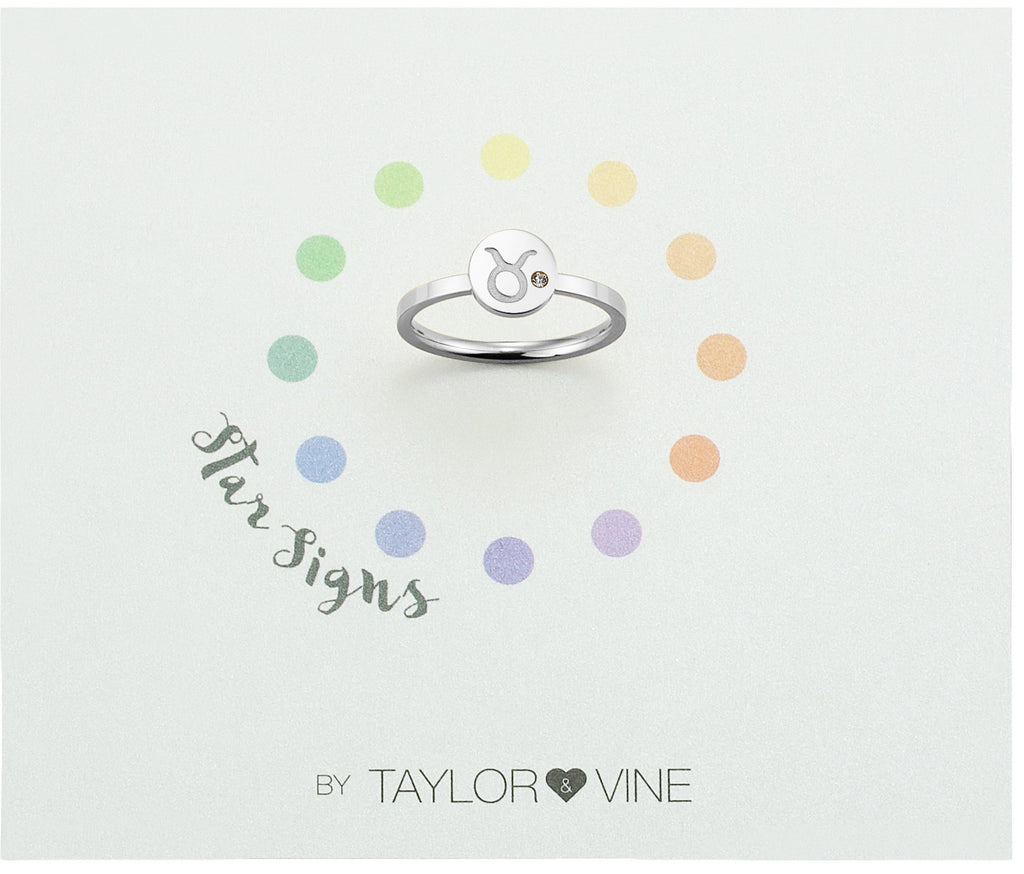 Taylor and Vine Star Signs Taurus Silver Ring with Birth Stone