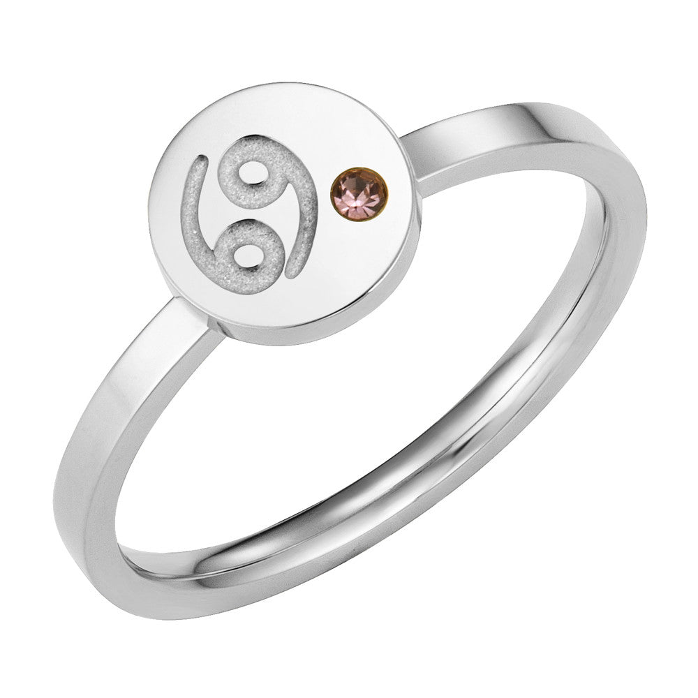 Taylor and Vine Star Signs Cancer Silver Ring with Birth Stone 1