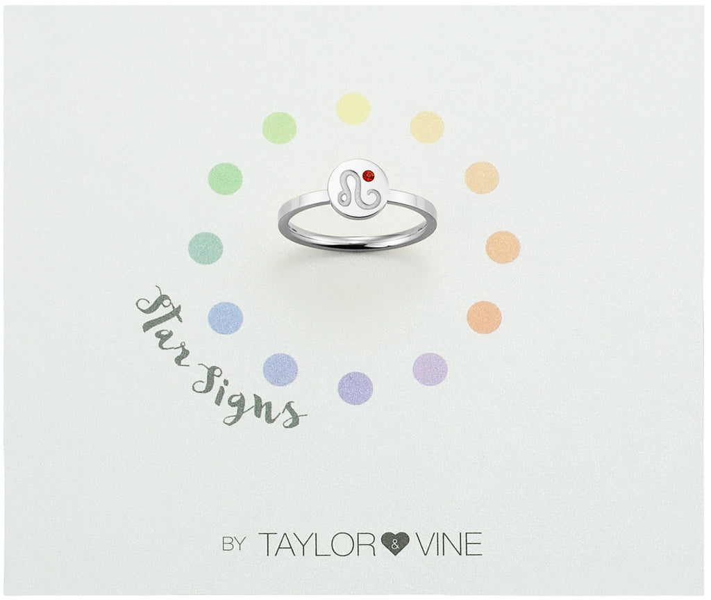 Taylor and Vine Star Signs Leo Silver Ring with Birth Stone