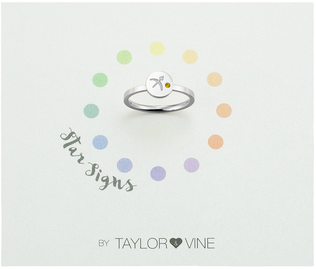 Taylor and Vine Star Signs Sagittarius Silver Ring with Birth Stone