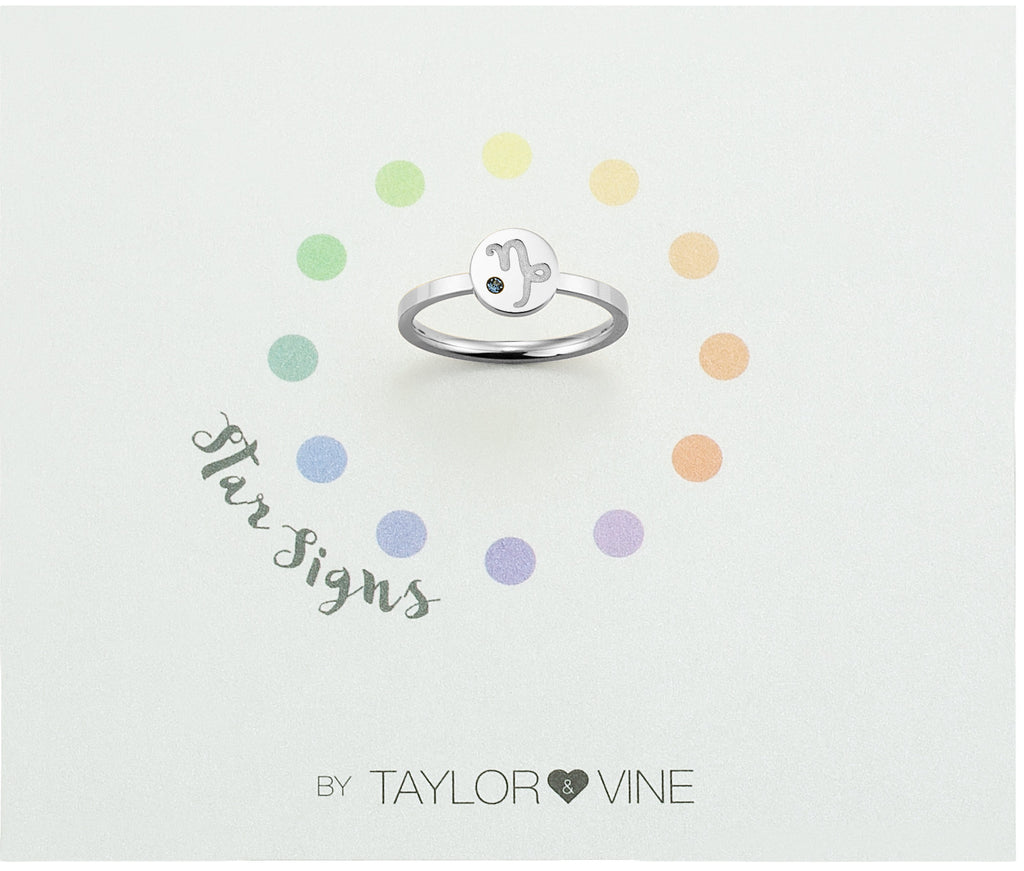 Taylor and Vine Star Signs Capricorn Silver Ring with Birth Stone
