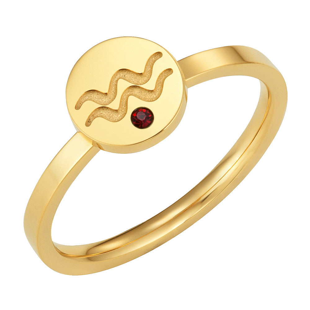 Taylor and Vine Star Signs Aquarius Gold Ring with Birth Stone 1
