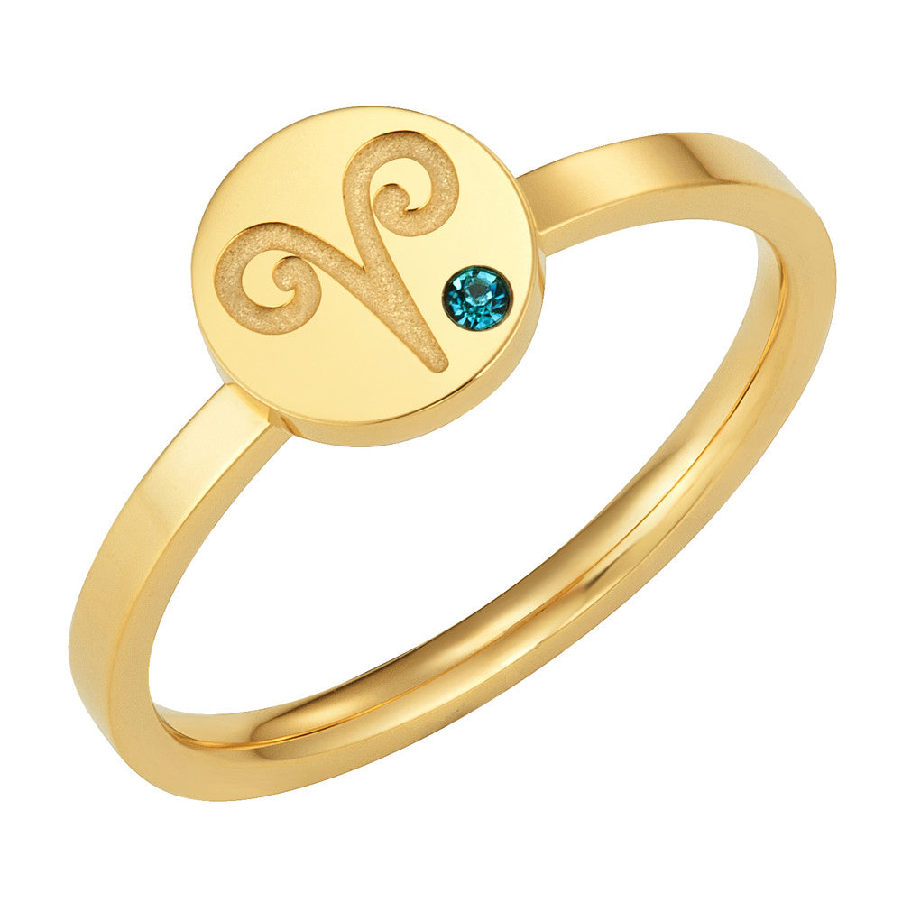 Taylor and Vine Star Signs Aries Gold Ring with Birth Stone 1