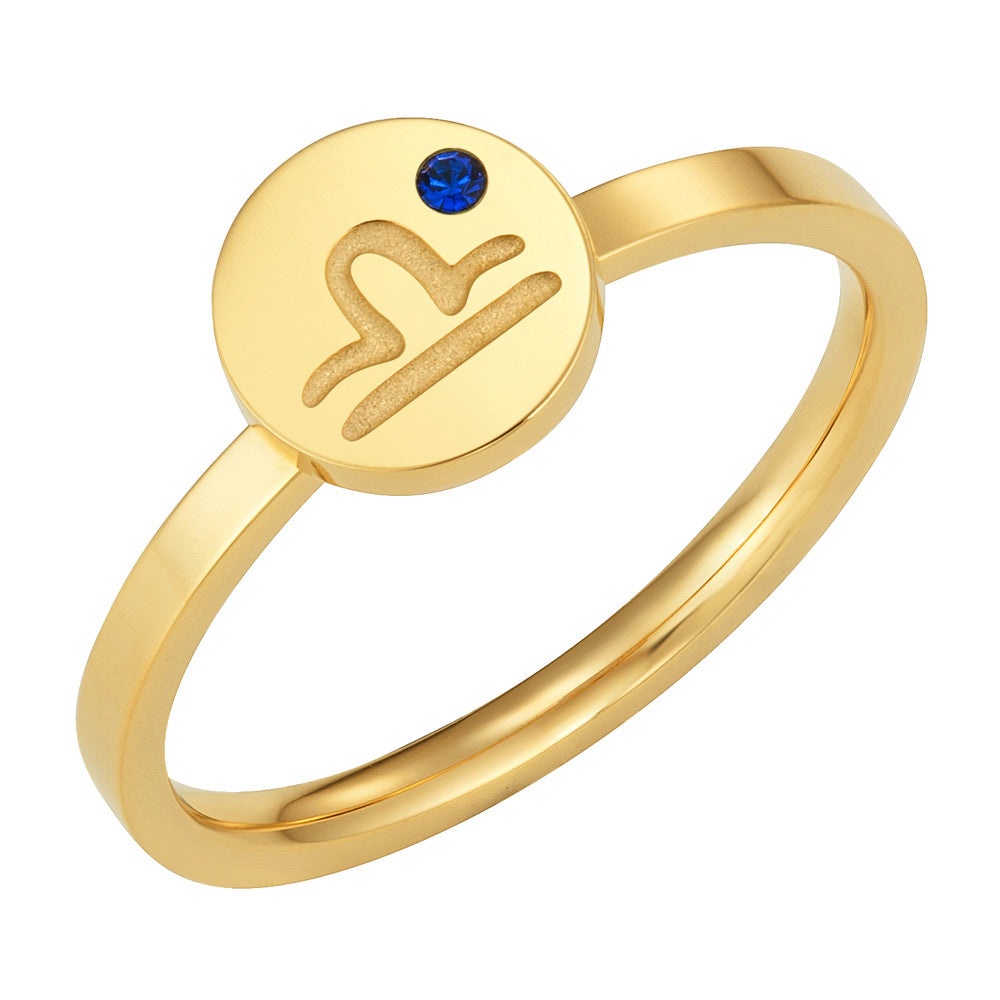 Taylor and Vine Star Signs Libra Gold Ring with Birth Stone 1