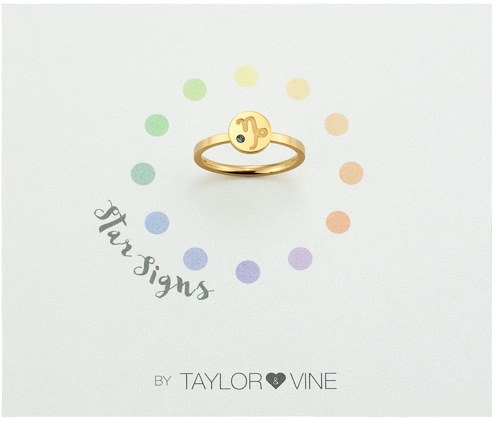 Taylor and Vine Star Signs Capricorn Gold Ring with Birth Stone