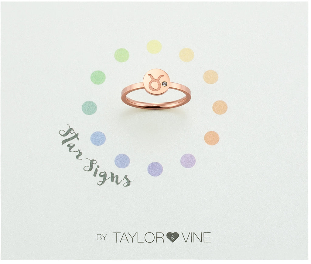 Taylor and Vine Star Signs Taurus Rose Gold Ring with Birth Stone