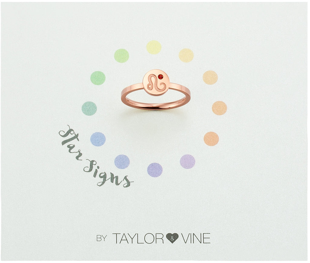 Taylor and Vine Star Signs Leo Rose Gold Ring with Birth Stone