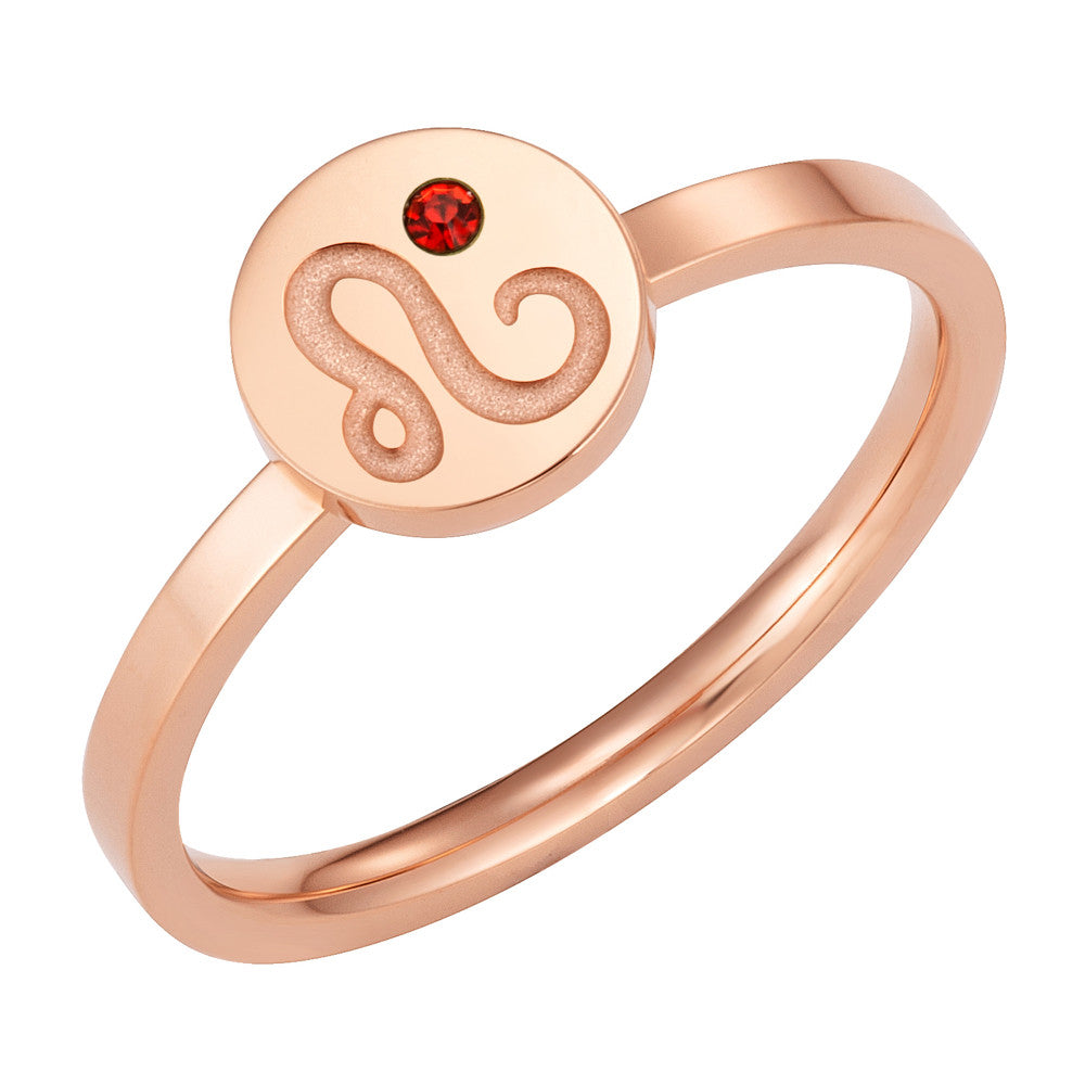 Taylor and Vine Star Signs Leo Rose Gold Ring with Birth Stone 1