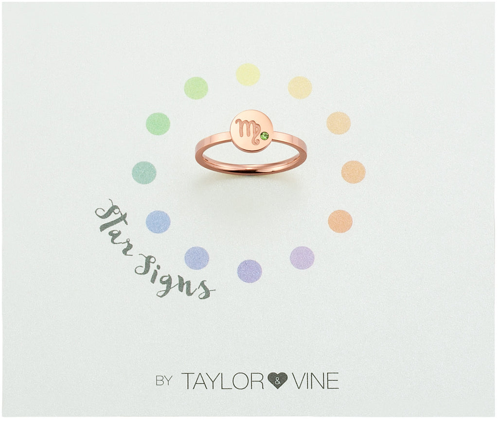 Taylor and Vine Star Signs Virgo Rose Gold Ring with Birth Stone