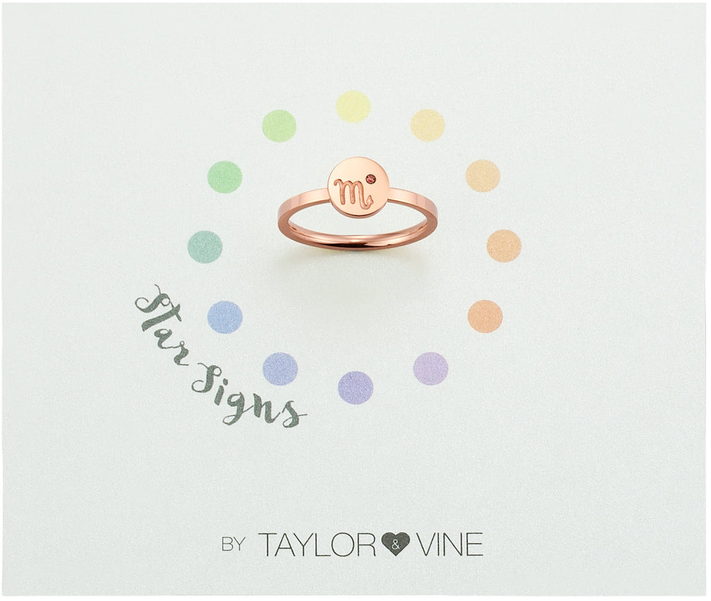 Taylor and Vine Star Signs Scorpio Rose Gold Ring with Birth Stone