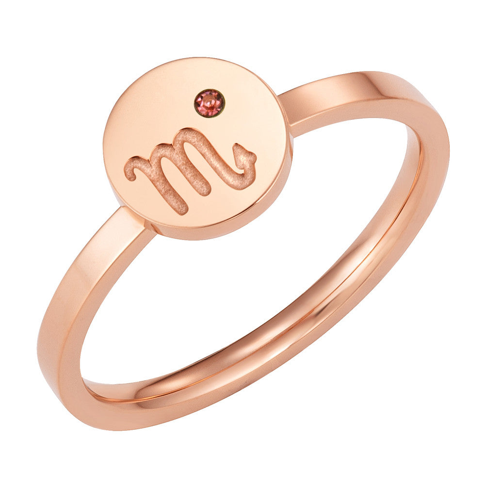 Taylor and Vine Star Signs Scorpio Rose Gold Ring with Birth Stone 1