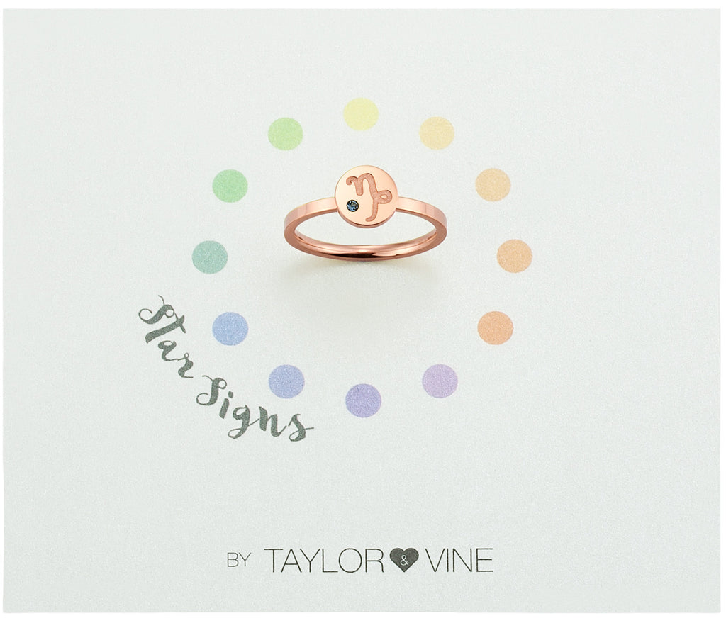 Taylor and Vine Star Signs Capricorn Rose Gold Ring with Birth Stone