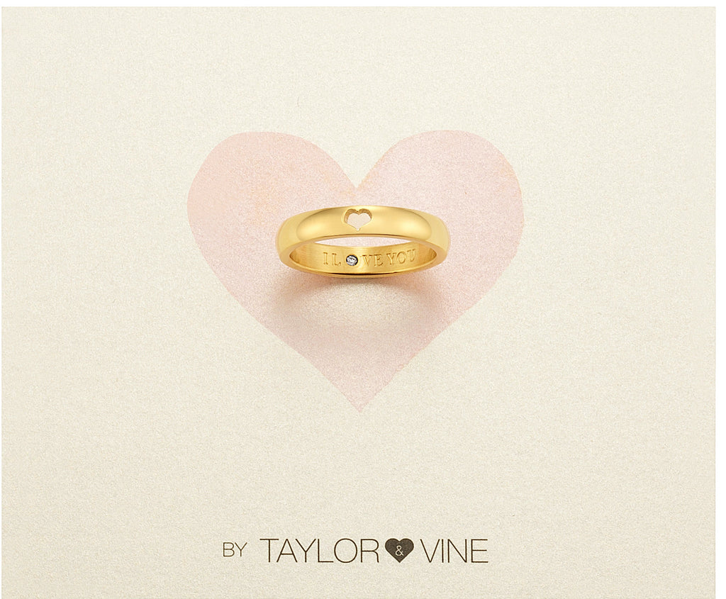 Taylor and Vine Secret Love Stones Gold Heart Ring Engraved I Love You