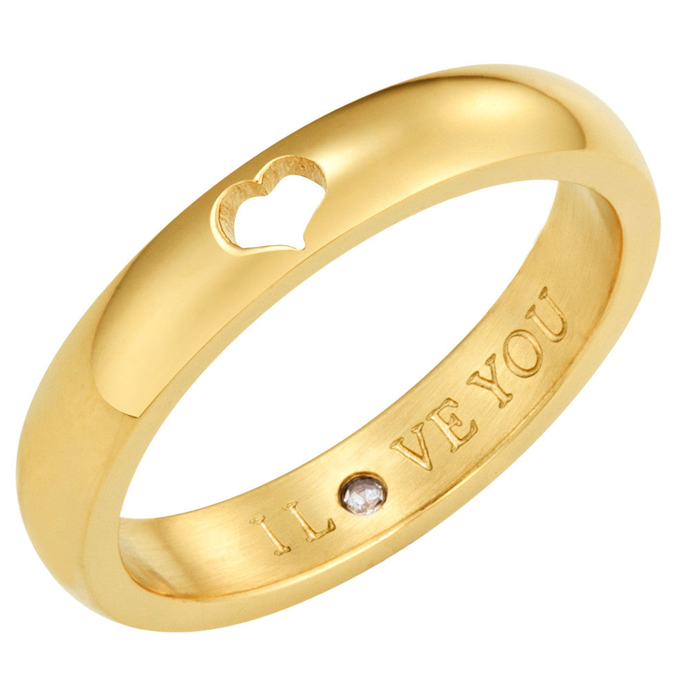 Taylor and Vine Secret Love Stones Gold Heart Ring Engraved I Love You 1