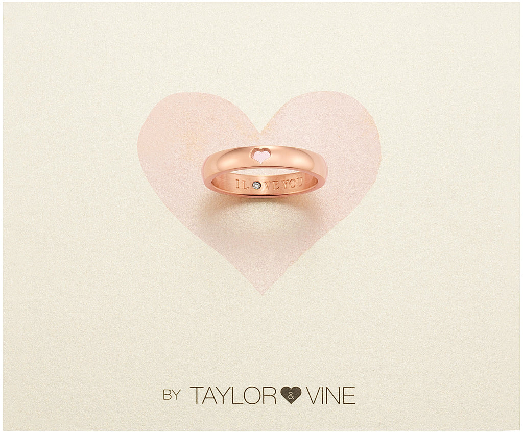 Taylor and Vine Secret Love Stones Rose Gold Heart Ring Engraved I Love You