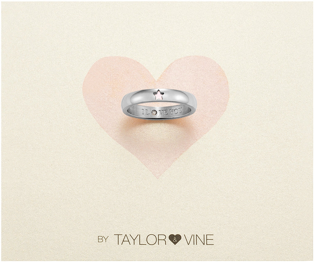 Taylor and Vine Secret Love Stones SIlver Star Ring Engraved I Love You