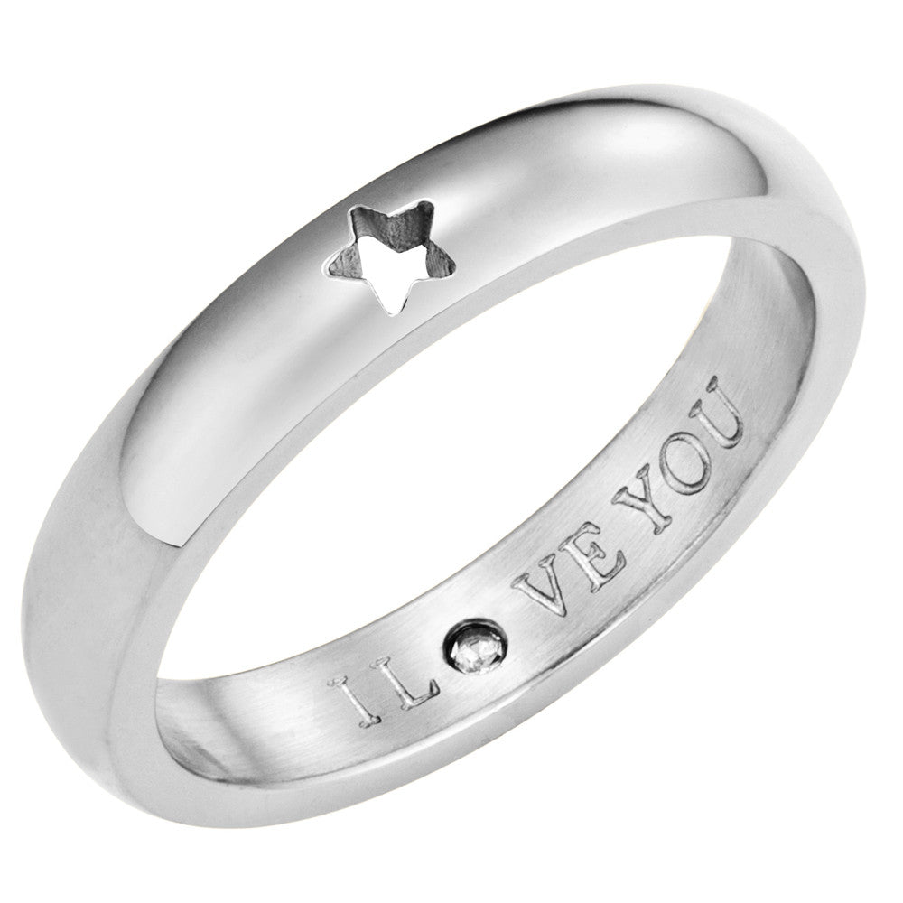 Taylor and Vine Secret Love Stones SIlver Star Ring Engraved I Love You 1