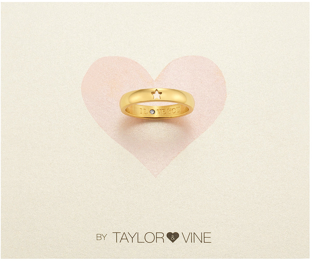 Taylor and Vine Secret Love Stones Gold Star Ring Engraved I Love You
