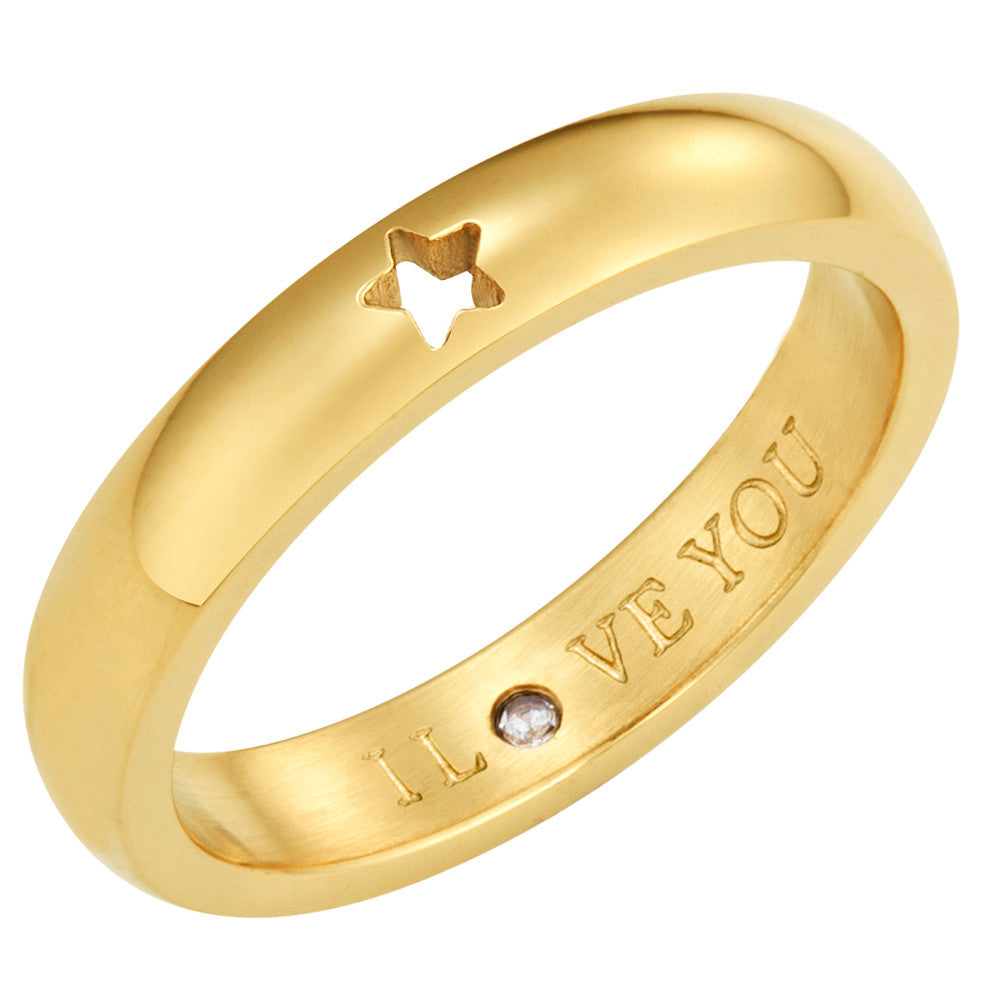 Taylor and Vine Secret Love Stones Gold Star Ring Engraved I Love You 1