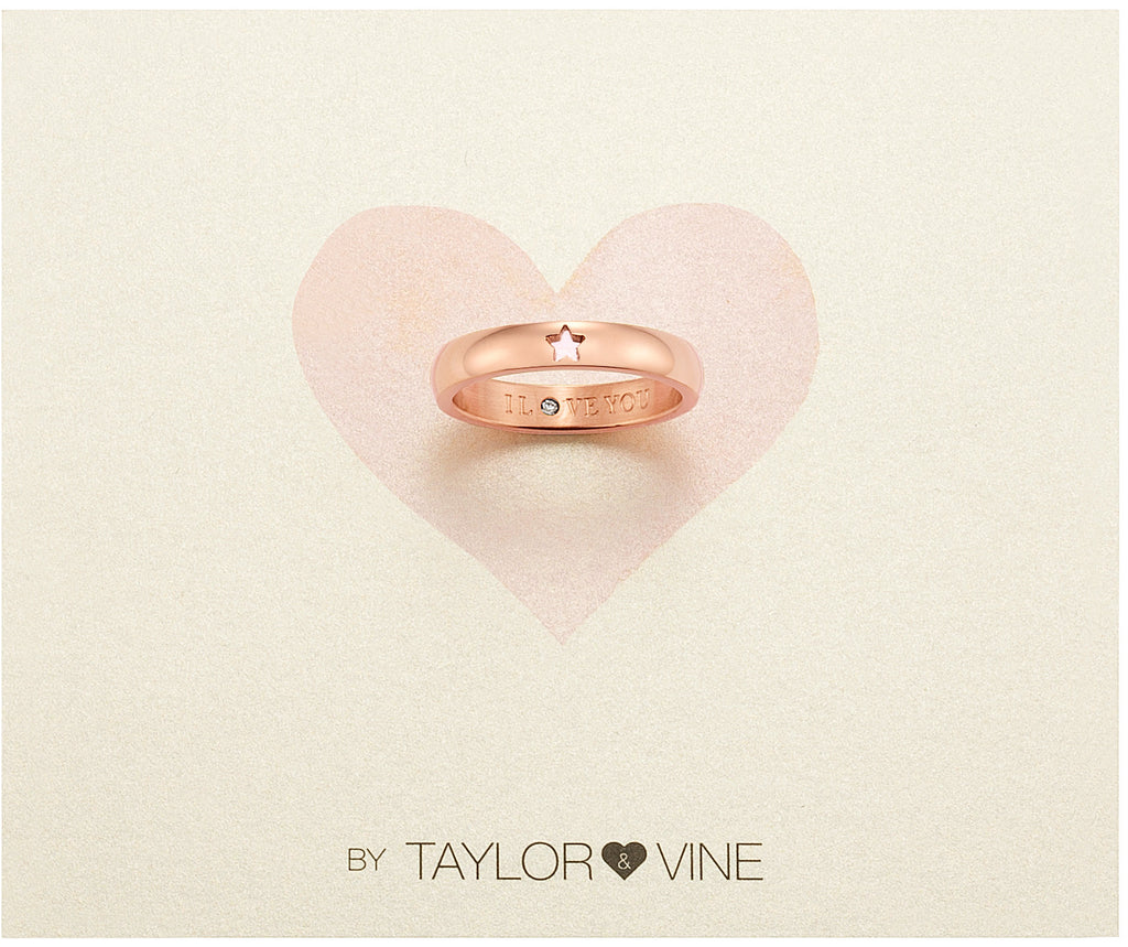 Taylor and Vine Secret Love Stones Rose Gold Star Ring Engraved I Love You