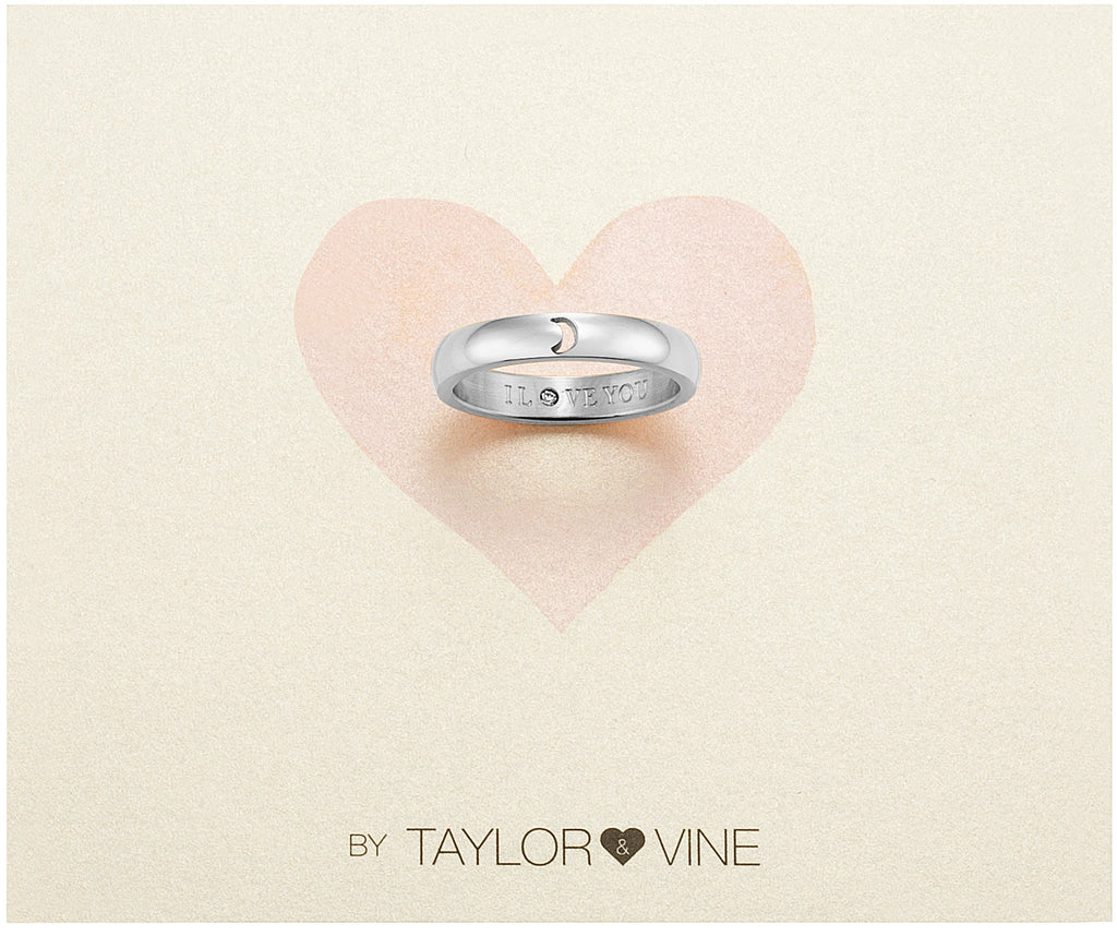 Taylor and Vine Secret Love Stones SIlver Moon Ring Engraved I Love You