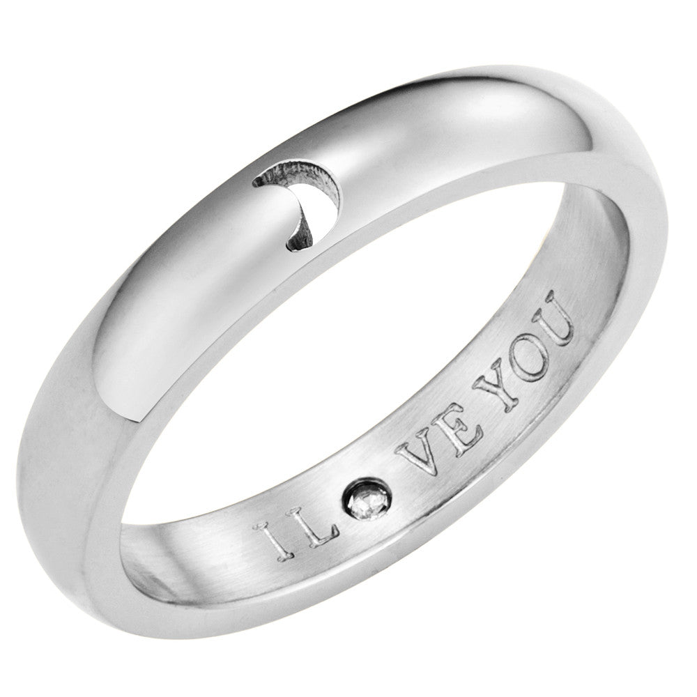 Taylor and Vine Secret Love Stones SIlver Moon Ring Engraved I Love You 1