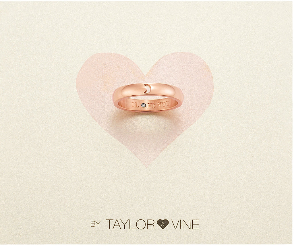 Taylor and Vine Secret Love Stones Rose Gold Moon Ring Engraved I Love You