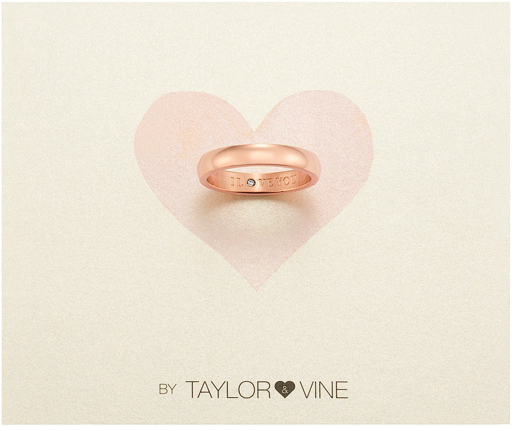 Taylor and Vine Secret Love Stones Rose Gold Band Ring Engraved I Love You