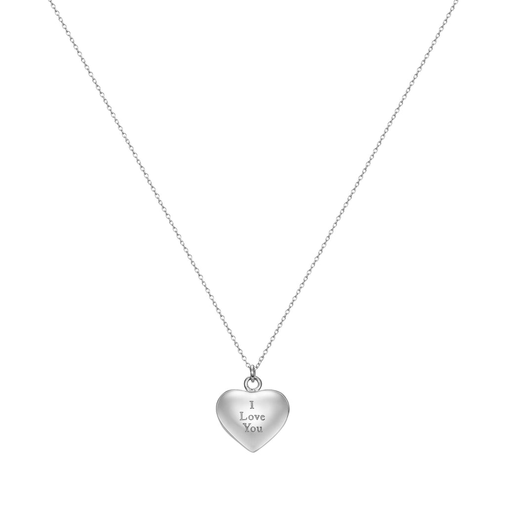 Taylor and Vine Love Letter Heart Pendant Silver Necklace Engraved I Love You 